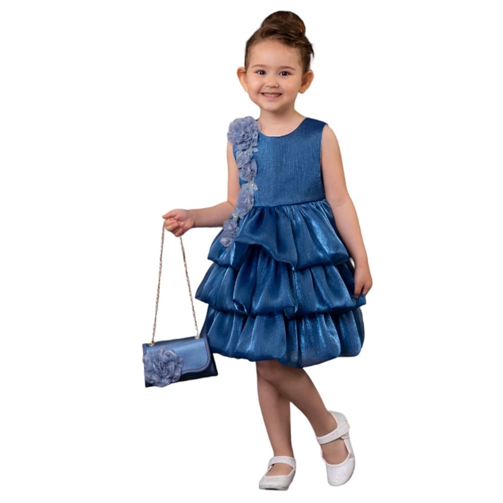 Elegant Blue Layered Kids Dress